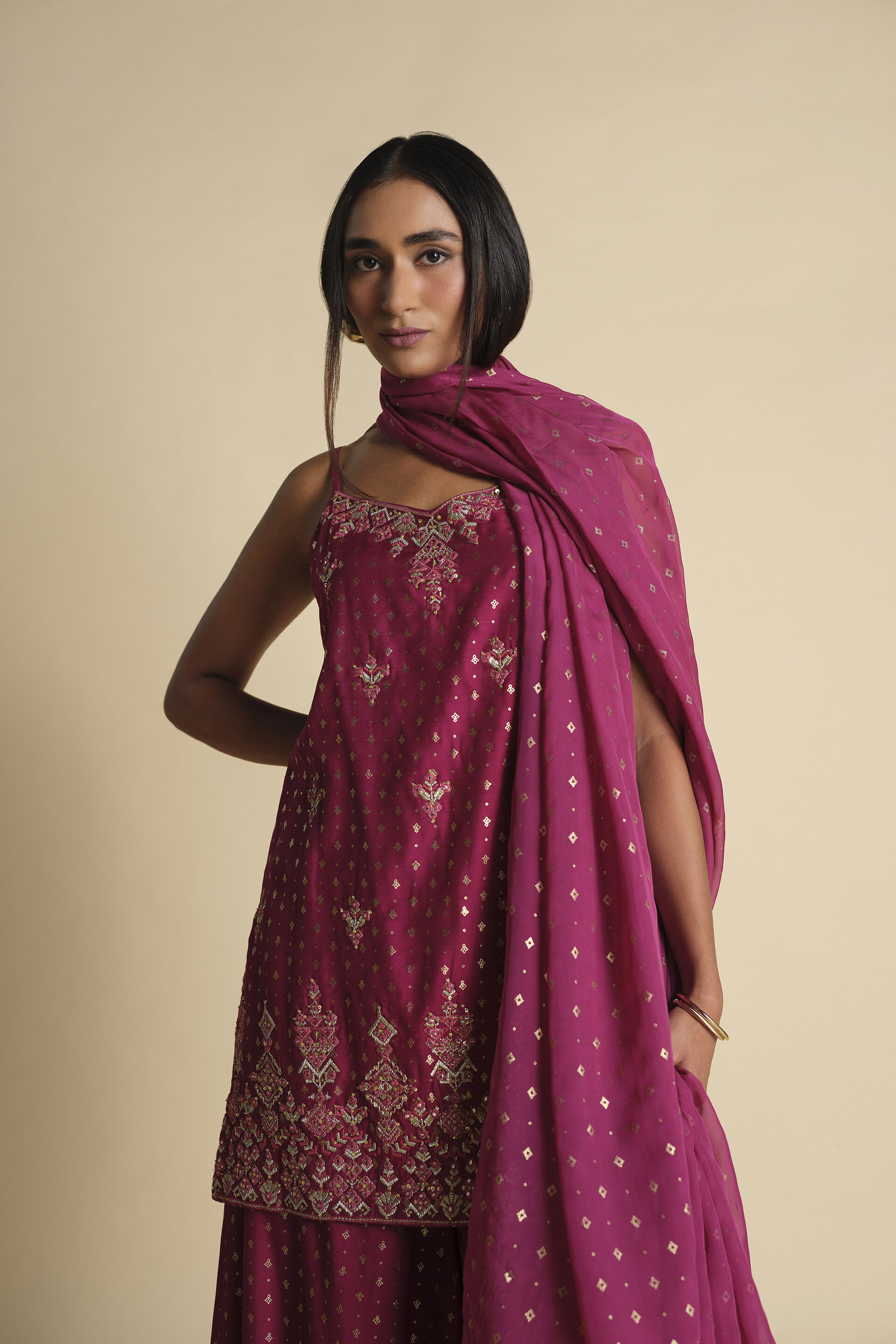 Burgundy Silsila Kurta Set, Wine, image 4